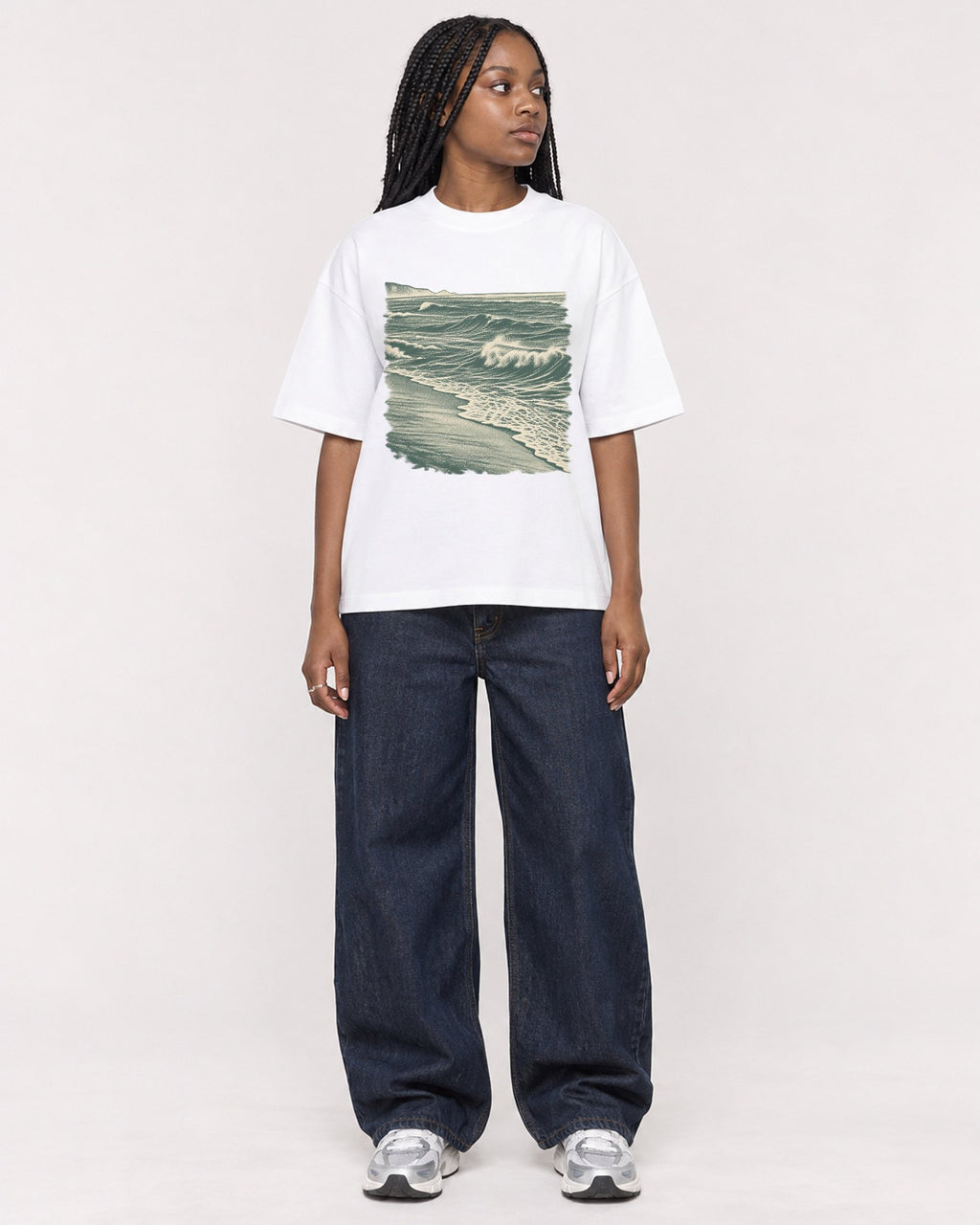 Mockup Boxy Heavyweight Tee White female full-body 04
