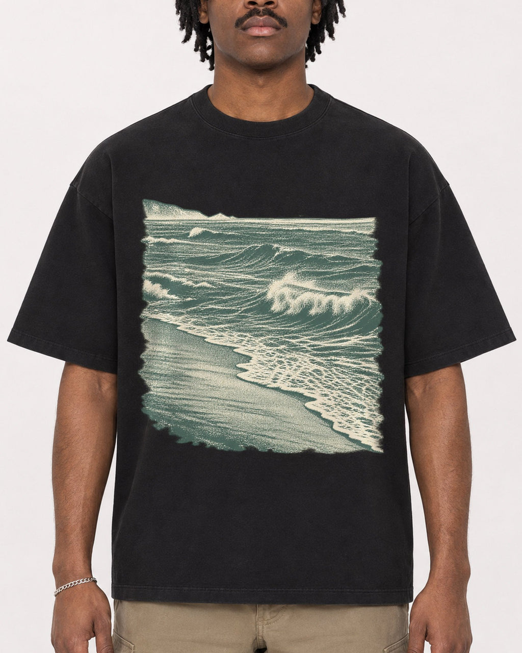 Mockup Boxy Heavyweight Tee Black male close-up 04