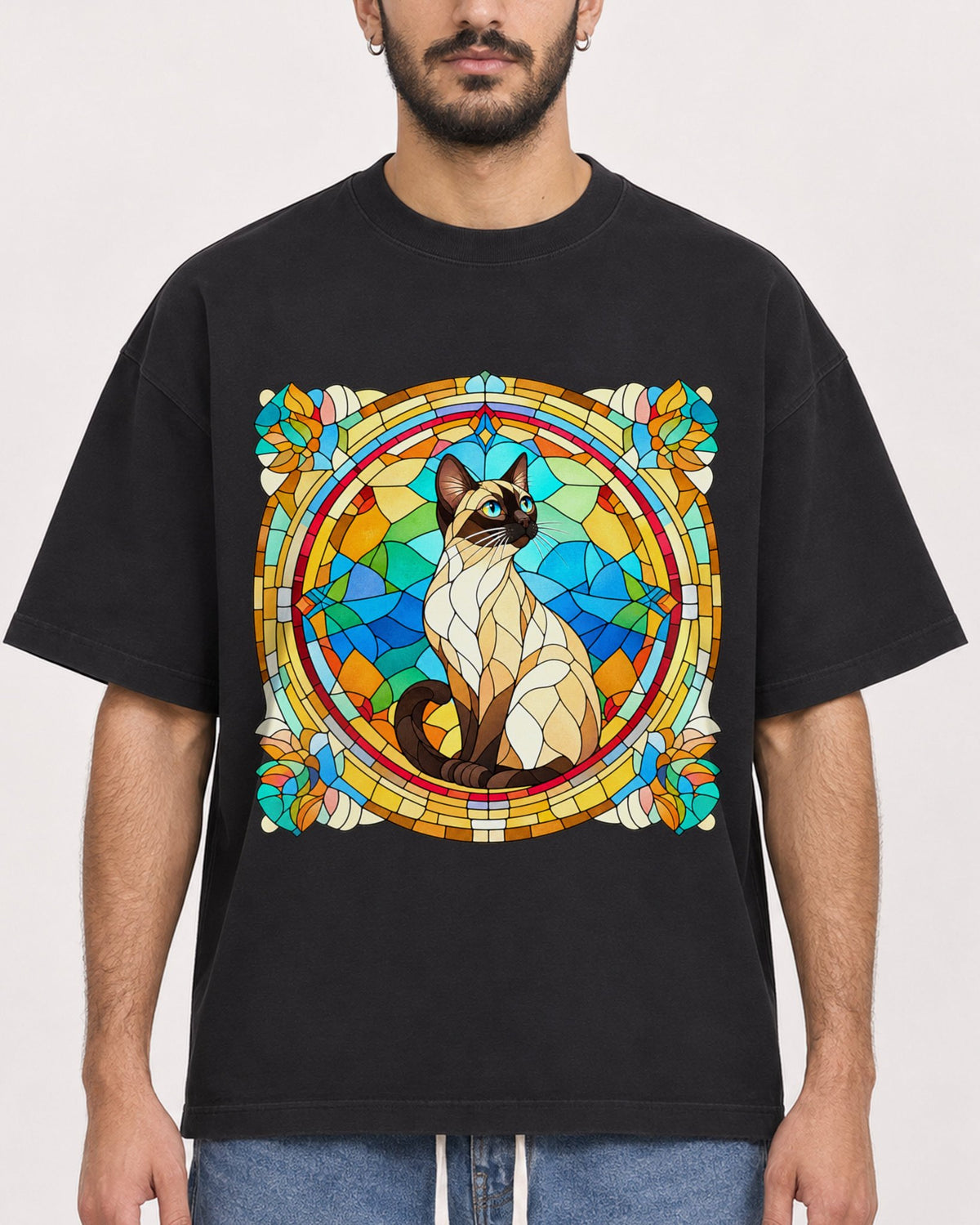 Mockup Boxy Heavyweight Tee Black male close-up 07