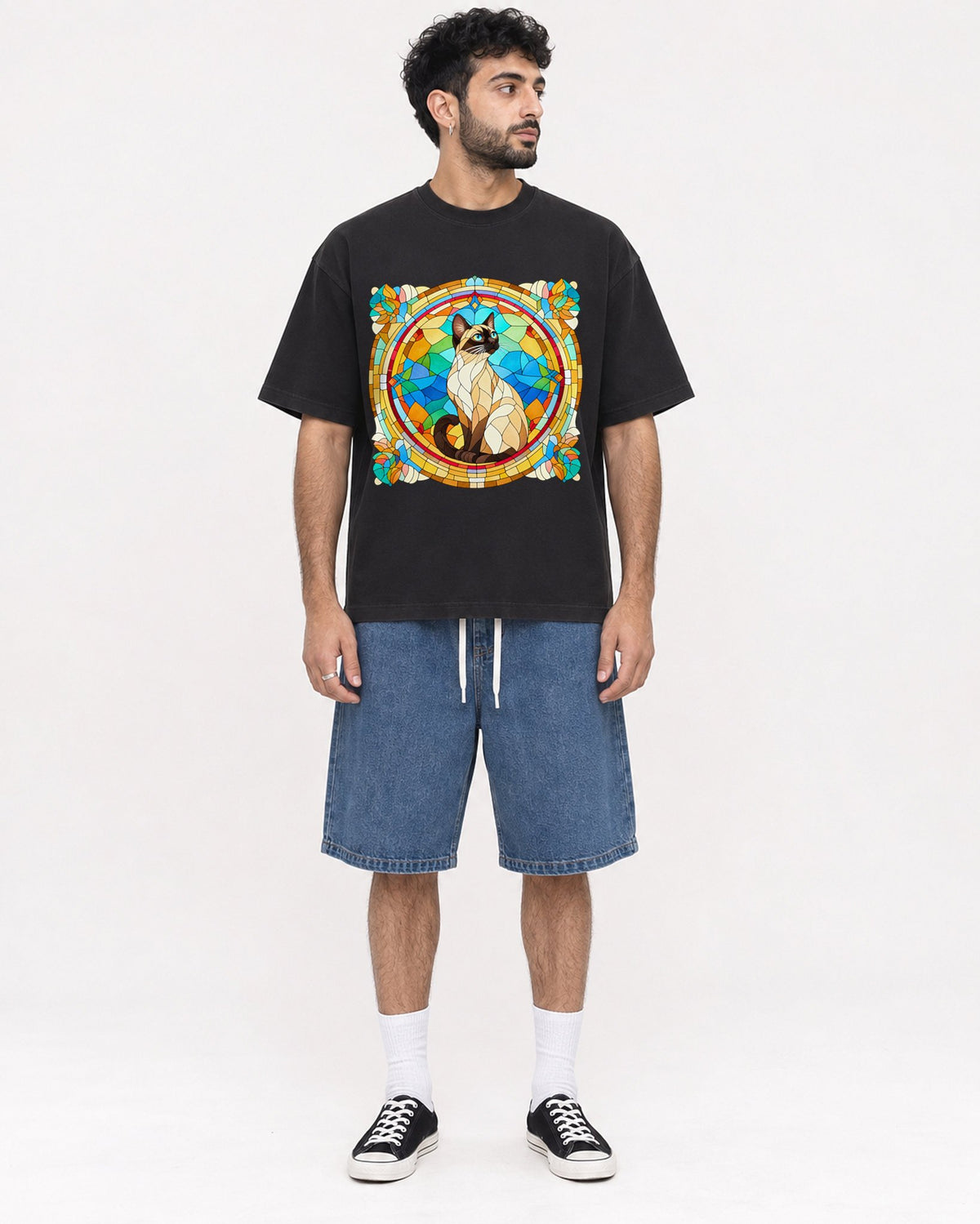 Mockup Boxy Heavyweight Tee Black male full-body 07
