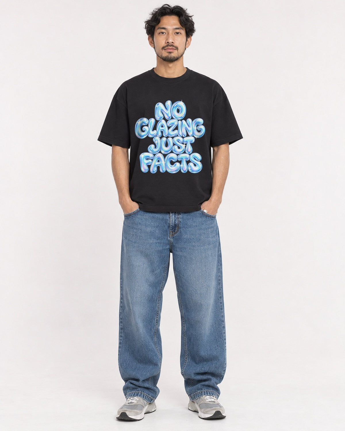 Mockup Boxy Heavyweight Tee Black male full-body 02