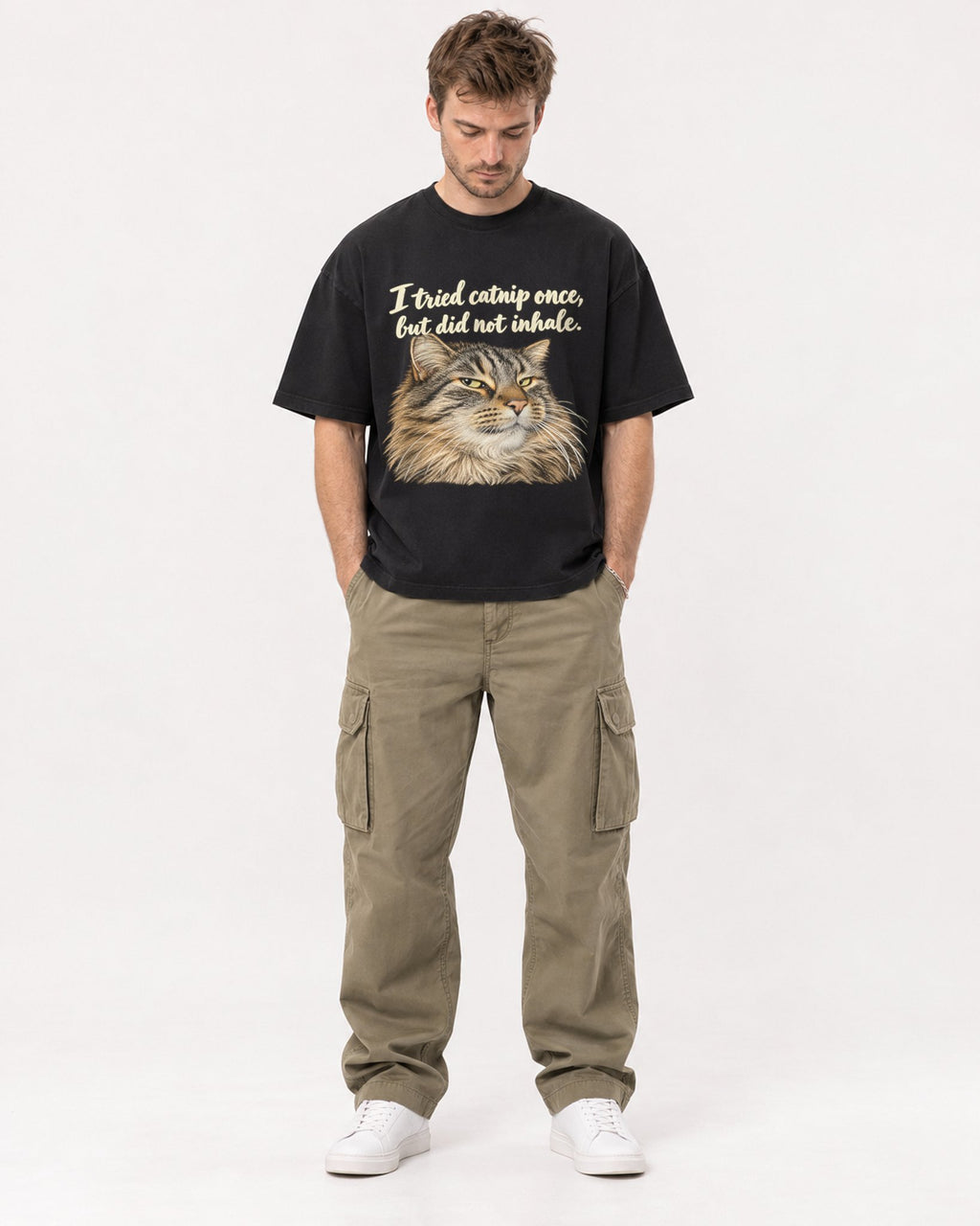 Mockup Boxy Heavyweight Tee Black male full-body 08