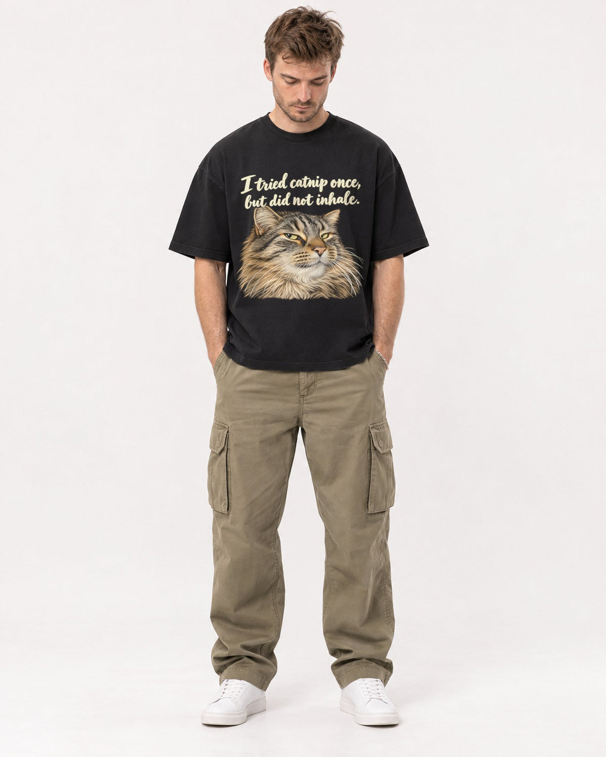 Mockup Boxy Heavyweight Tee Black male full-body 08