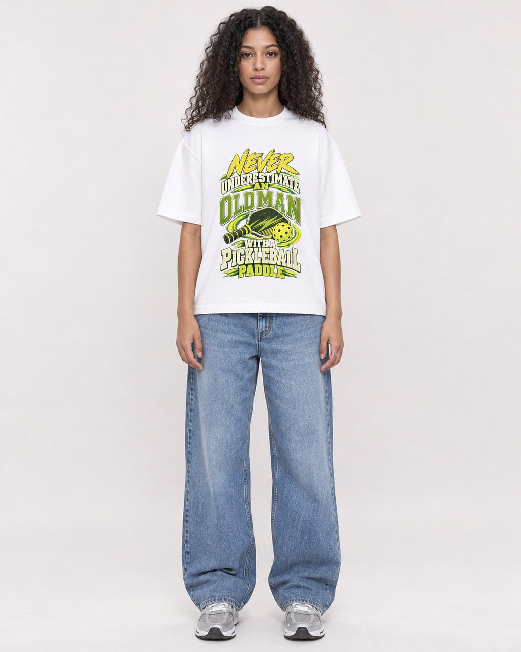Mockup Boxy Heavyweight Tee White female full-body 10