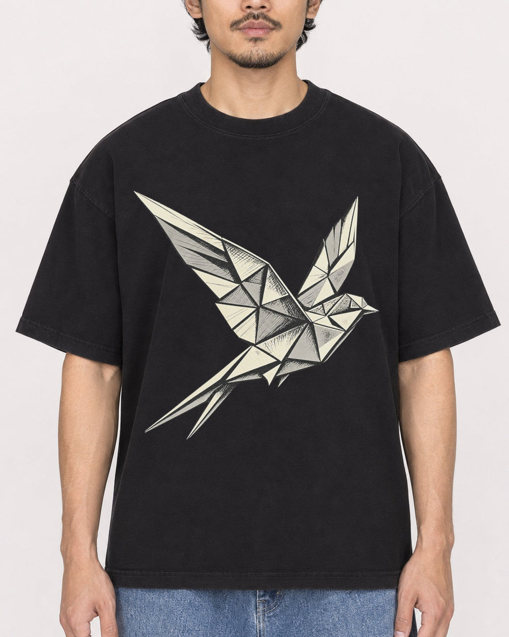 Mockup Boxy Heavyweight Tee Black male close-up 02