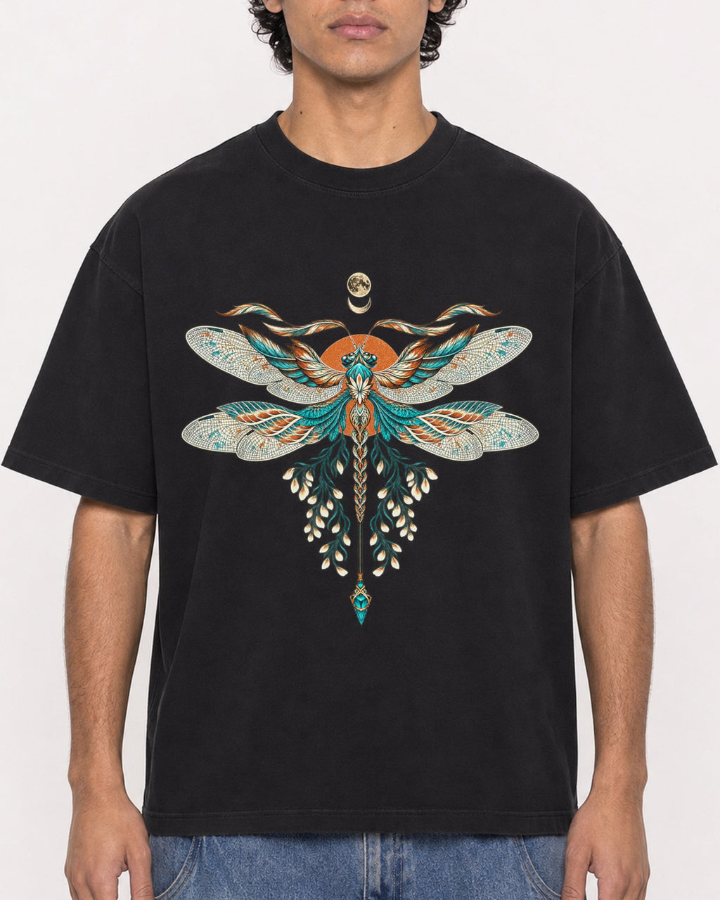 Mockup Boxy Heavyweight Tee Black male close-up 26