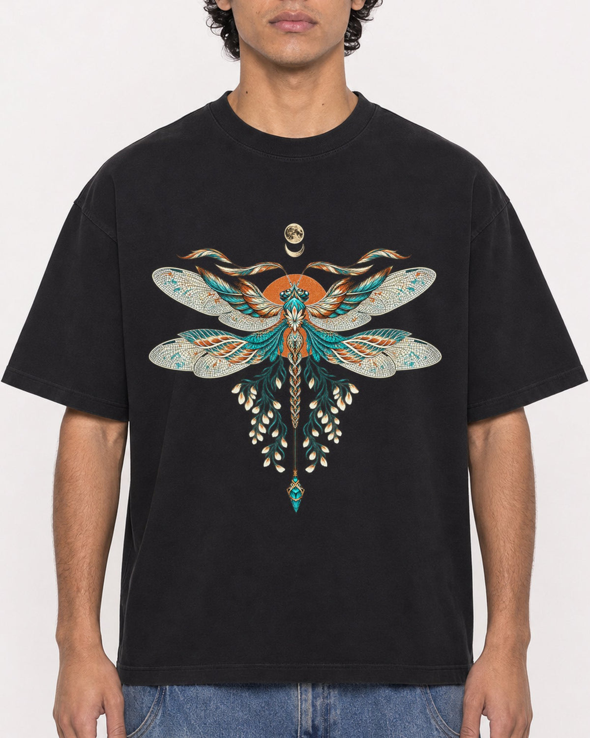 Mockup Boxy Heavyweight Tee Black male close-up 26
