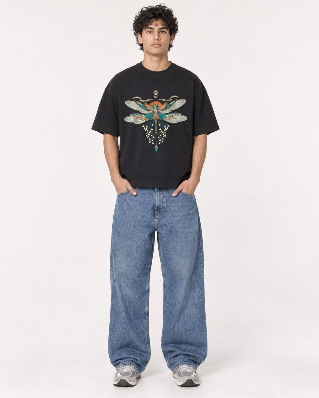 Mockup Boxy Heavyweight Tee Black male full-body 26