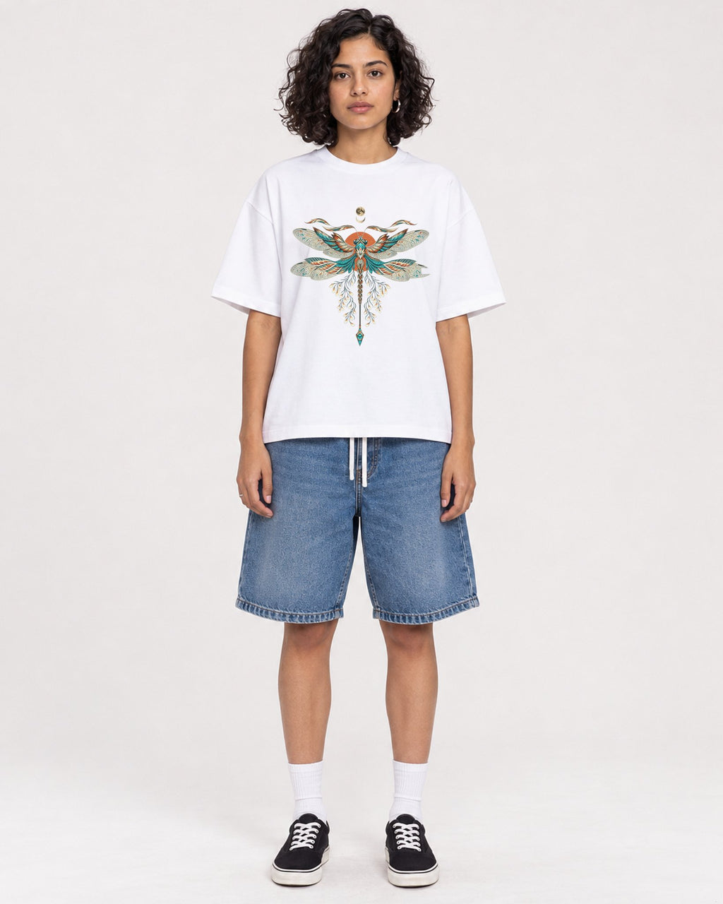 Mockup Boxy Heavyweight Tee White female full-body 26