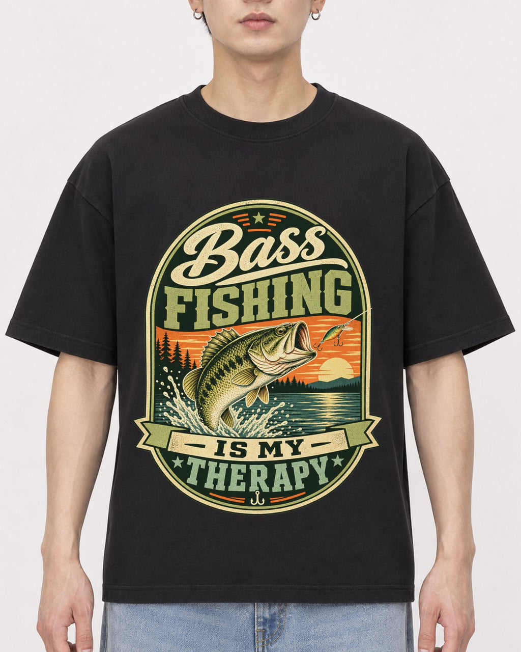 Mockup Boxy Heavyweight Tee Black male close-up 01