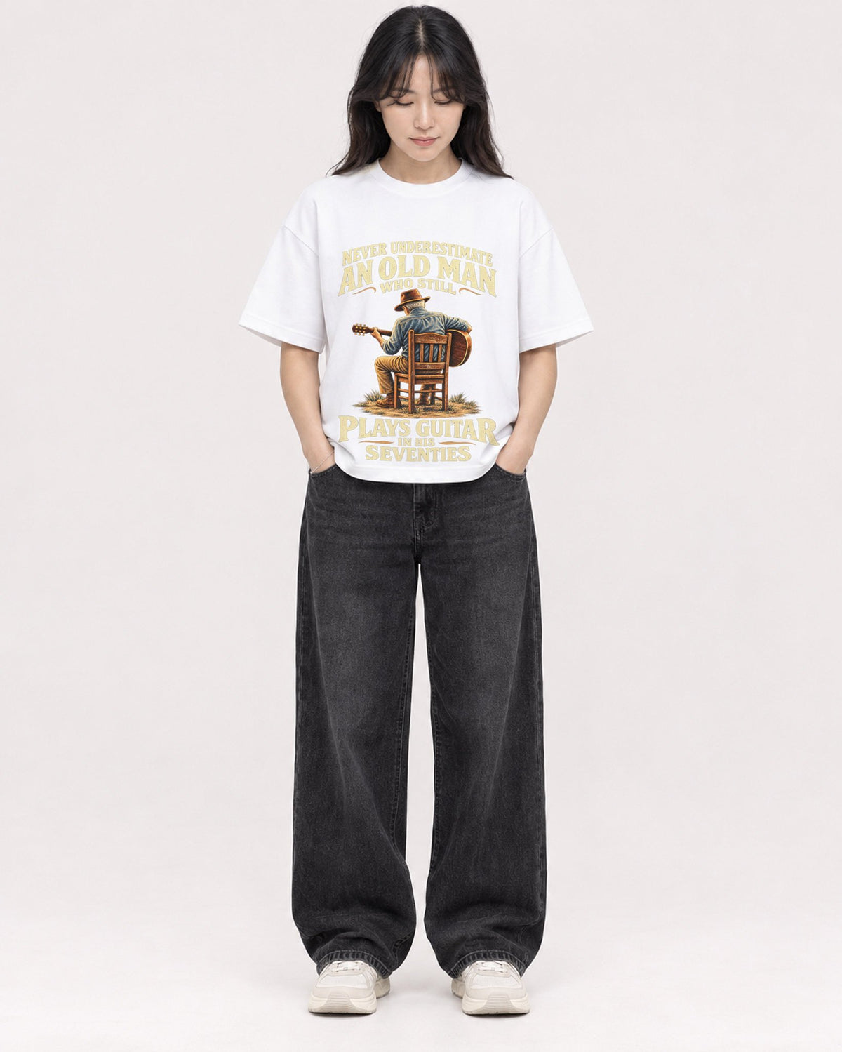 Mockup Boxy Heavyweight Tee White female full-body 13