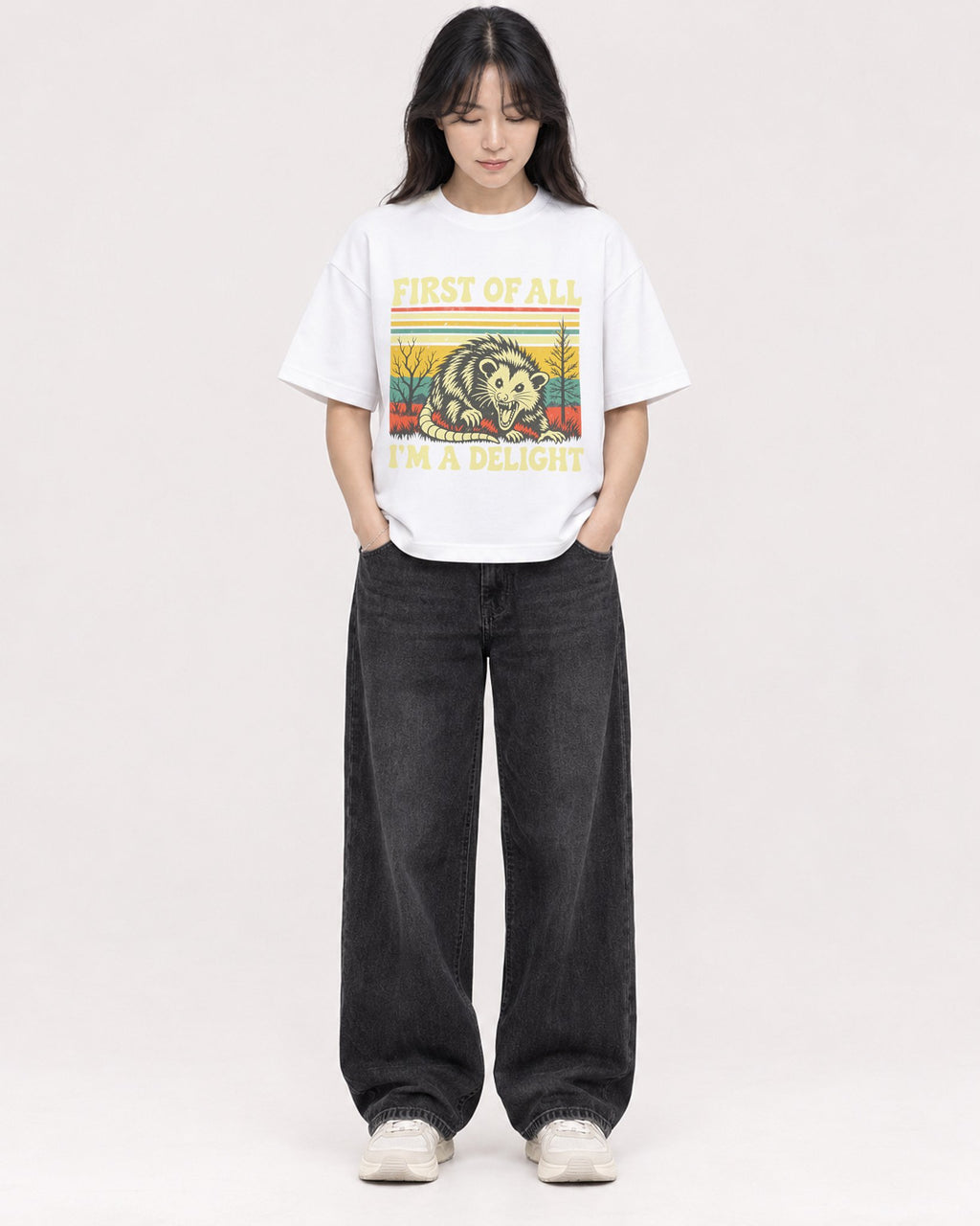 Mockup Boxy Heavyweight Tee White female full-body 13