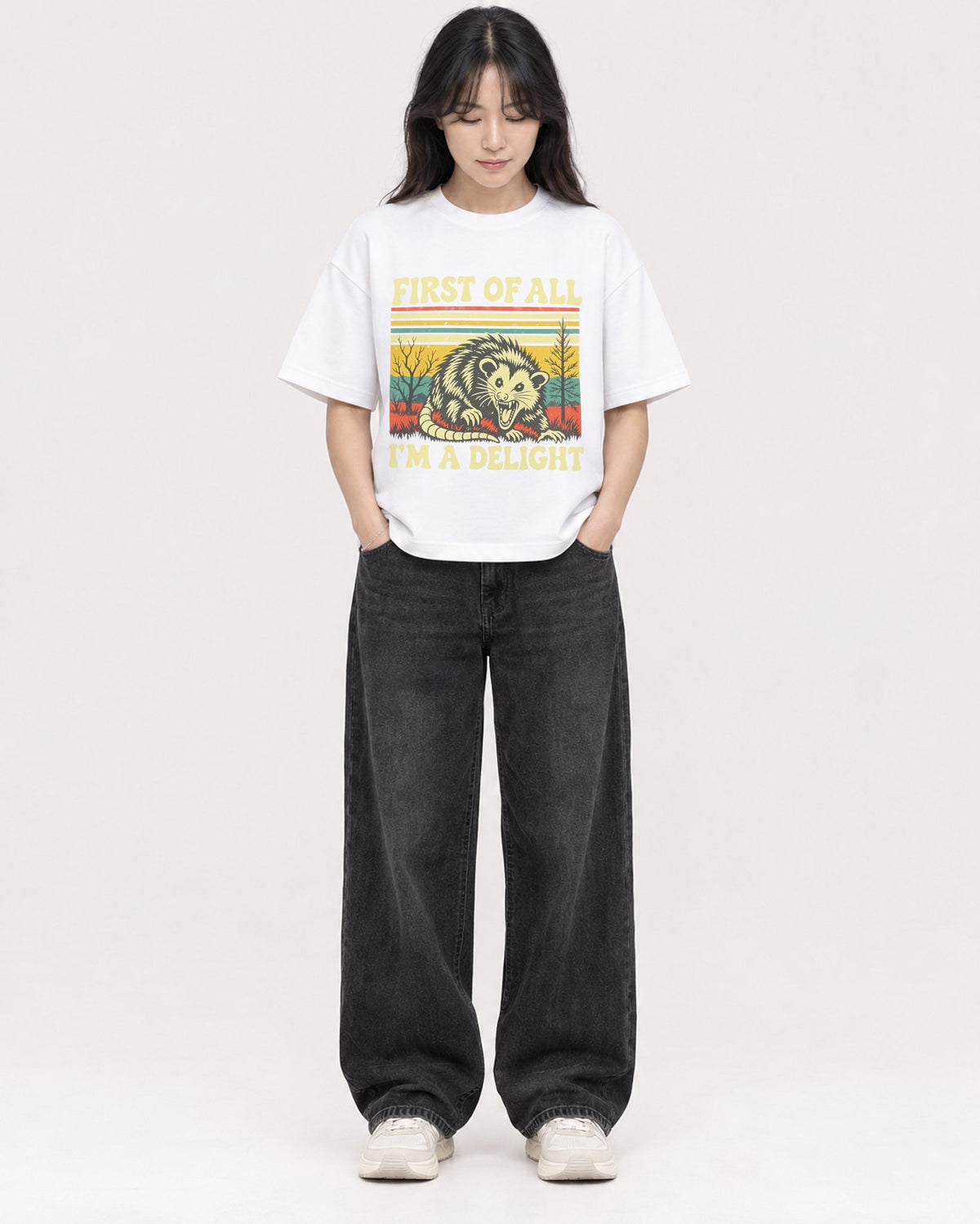 Mockup Boxy Heavyweight Tee White female full-body 13