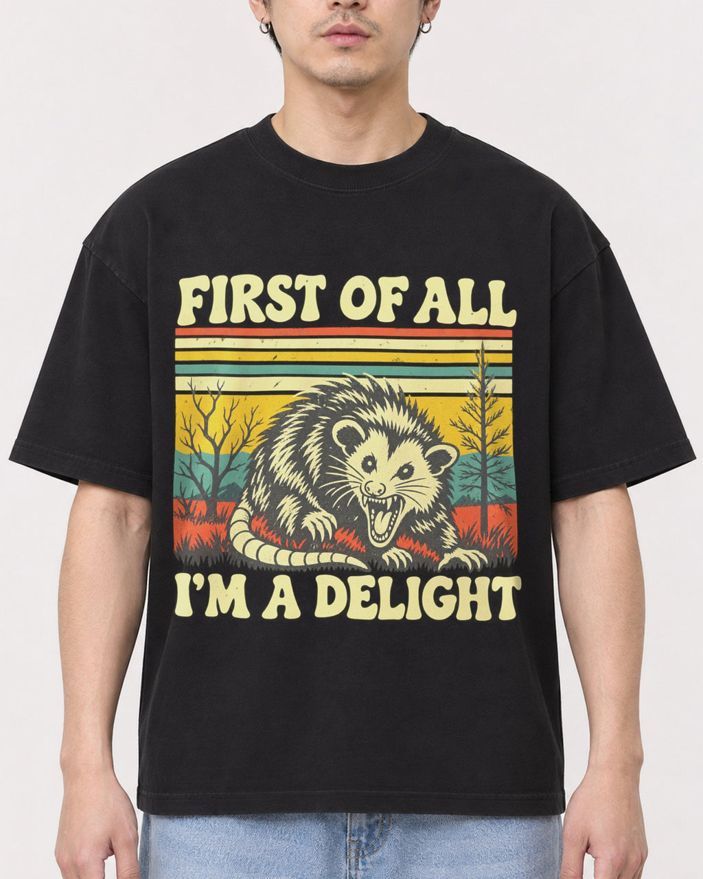Mockup Boxy Heavyweight Tee Black male close-up 13