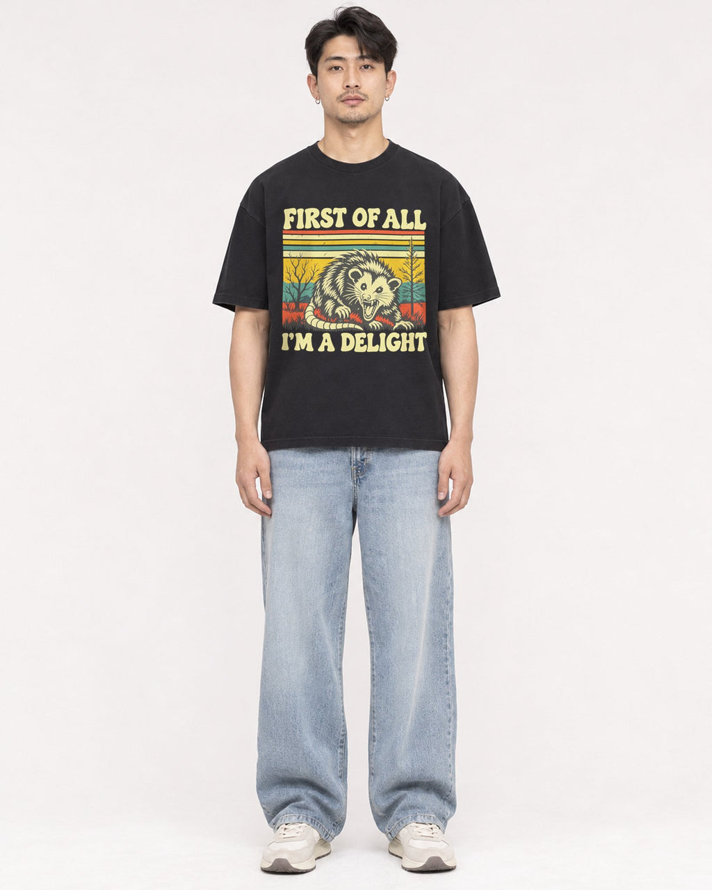 Mockup Boxy Heavyweight Tee Black male full-body 13