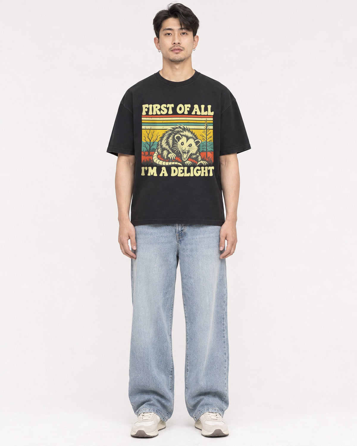 Mockup Boxy Heavyweight Tee Black male full-body 13