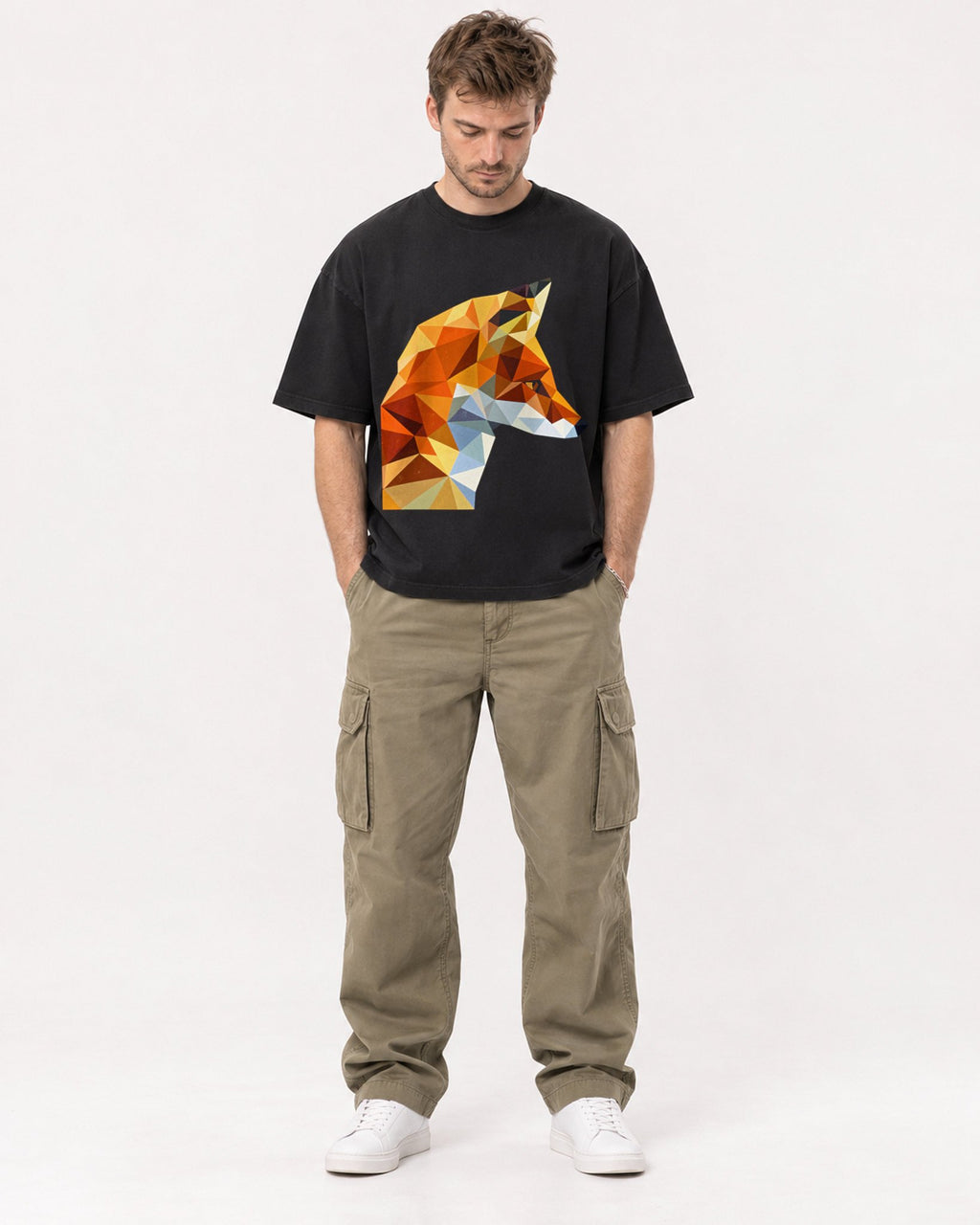Mockup Boxy Heavyweight Tee Black male full-body 08