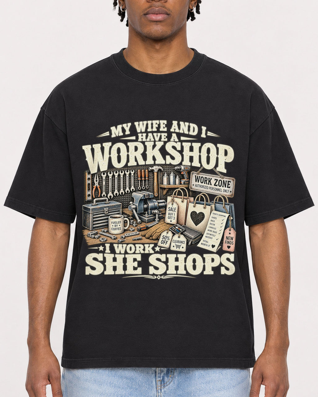 Mockup Boxy Heavyweight Tee Black male close-up 05
