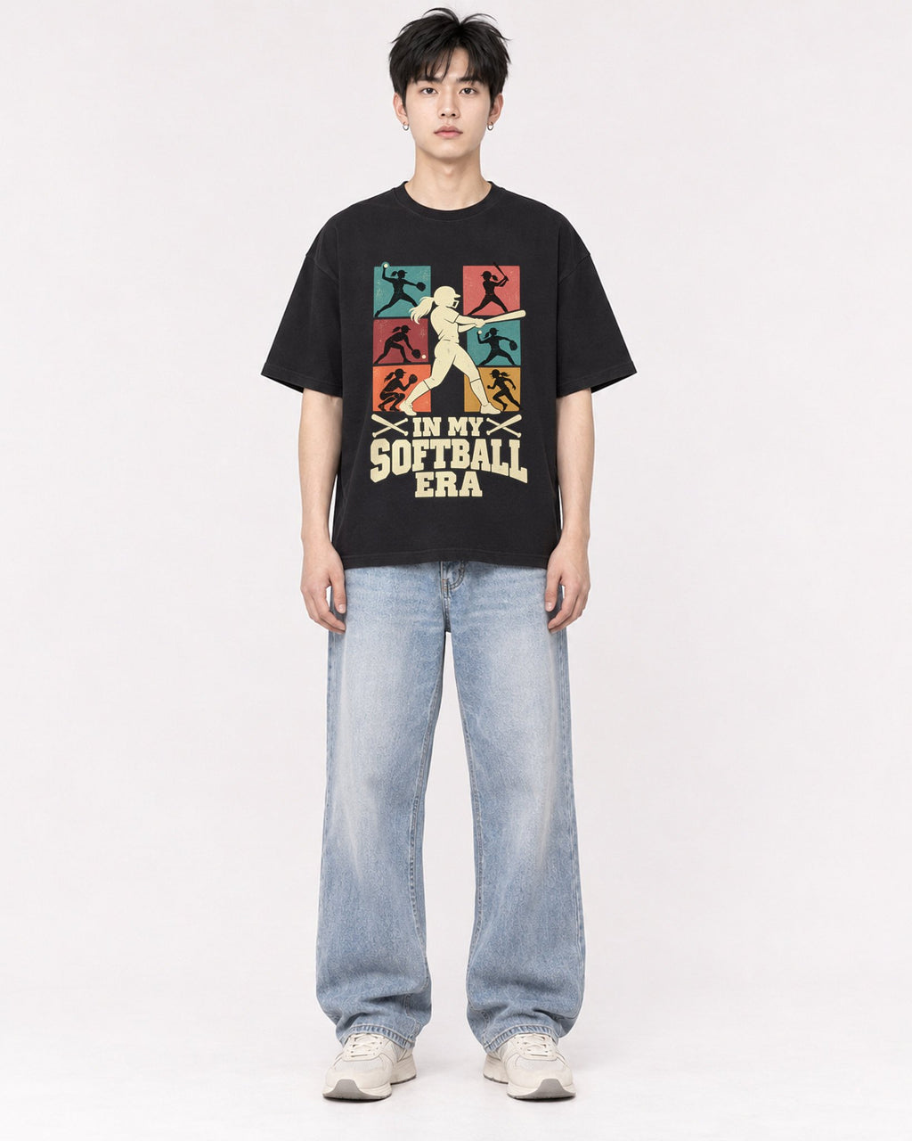 Mockup Boxy Heavyweight Tee Black male full-body 01