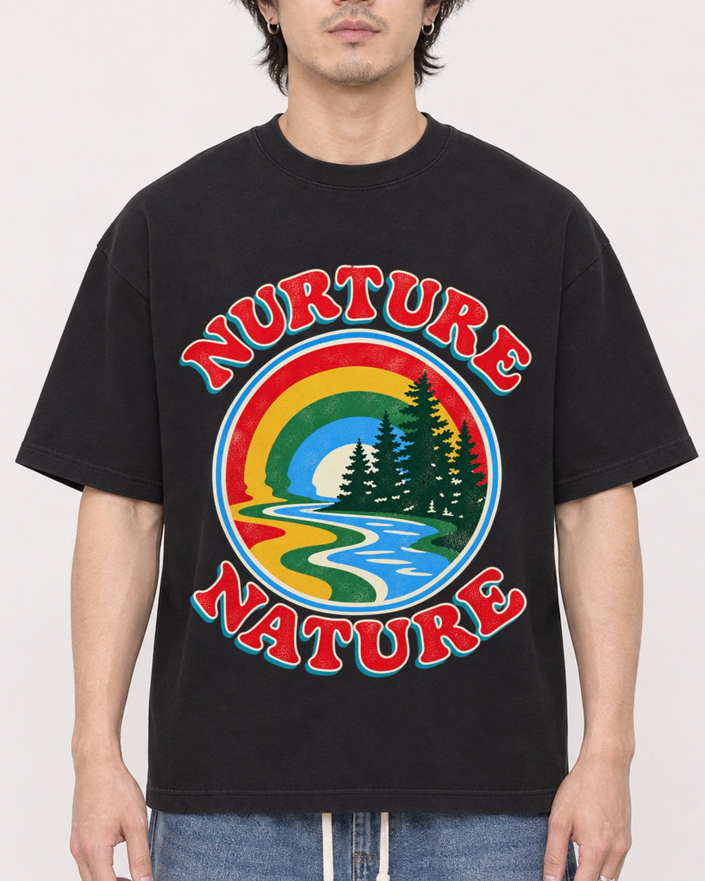 Mockup Boxy Heavyweight Tee Black male close-up 03