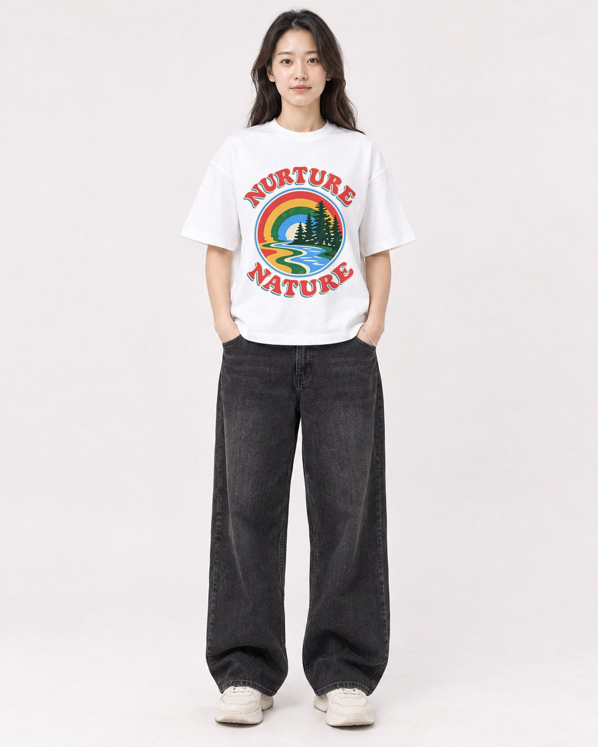 Mockup Boxy Heavyweight Tee White female full-body 03