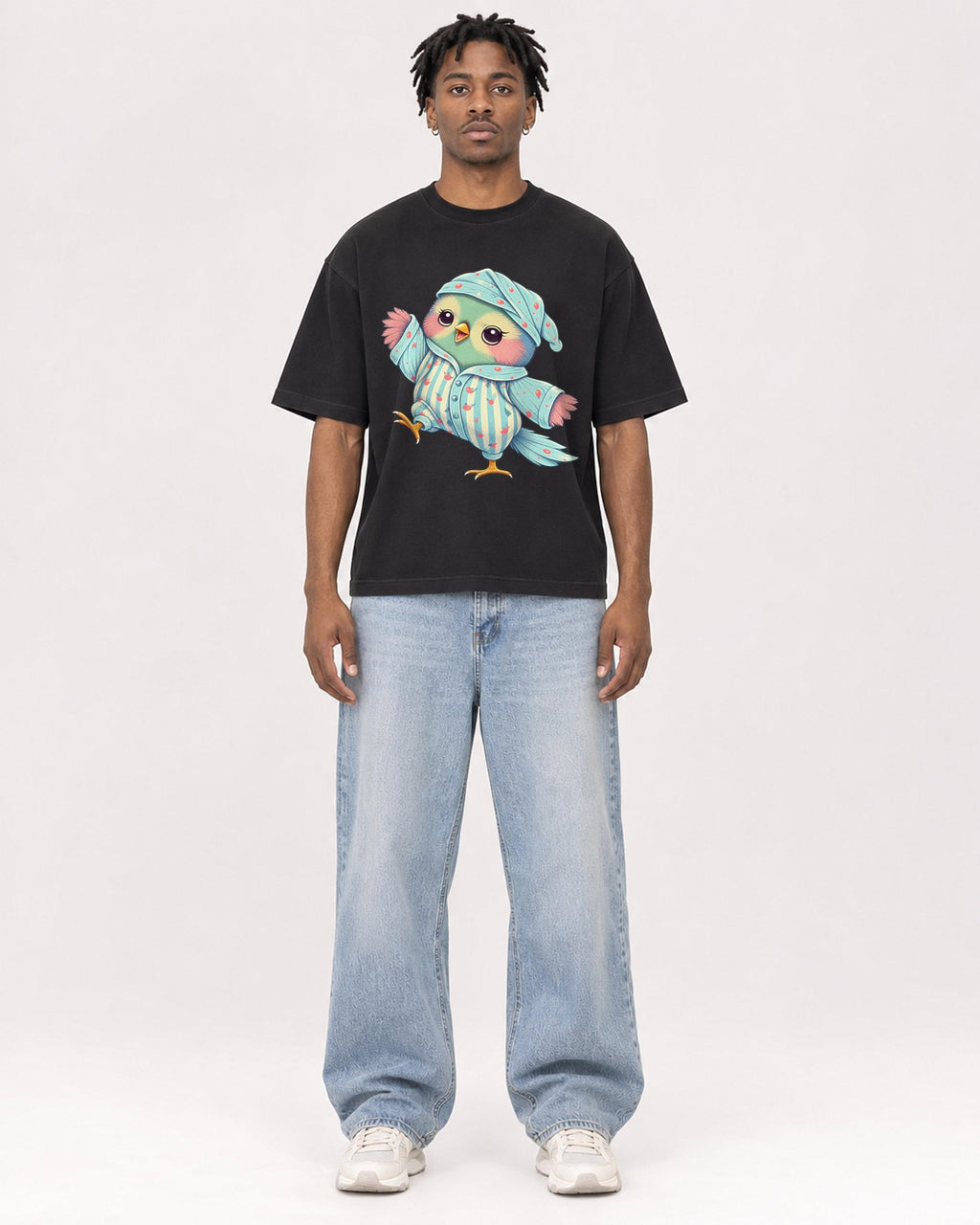 Mockup Boxy Heavyweight Tee Black male full-body 05