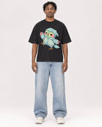 Mockup Boxy Heavyweight Tee Black male full-body 05