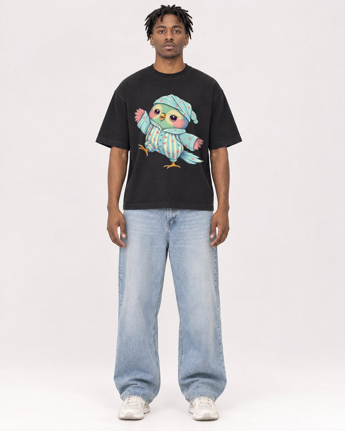 Mockup Boxy Heavyweight Tee Black male full-body 05