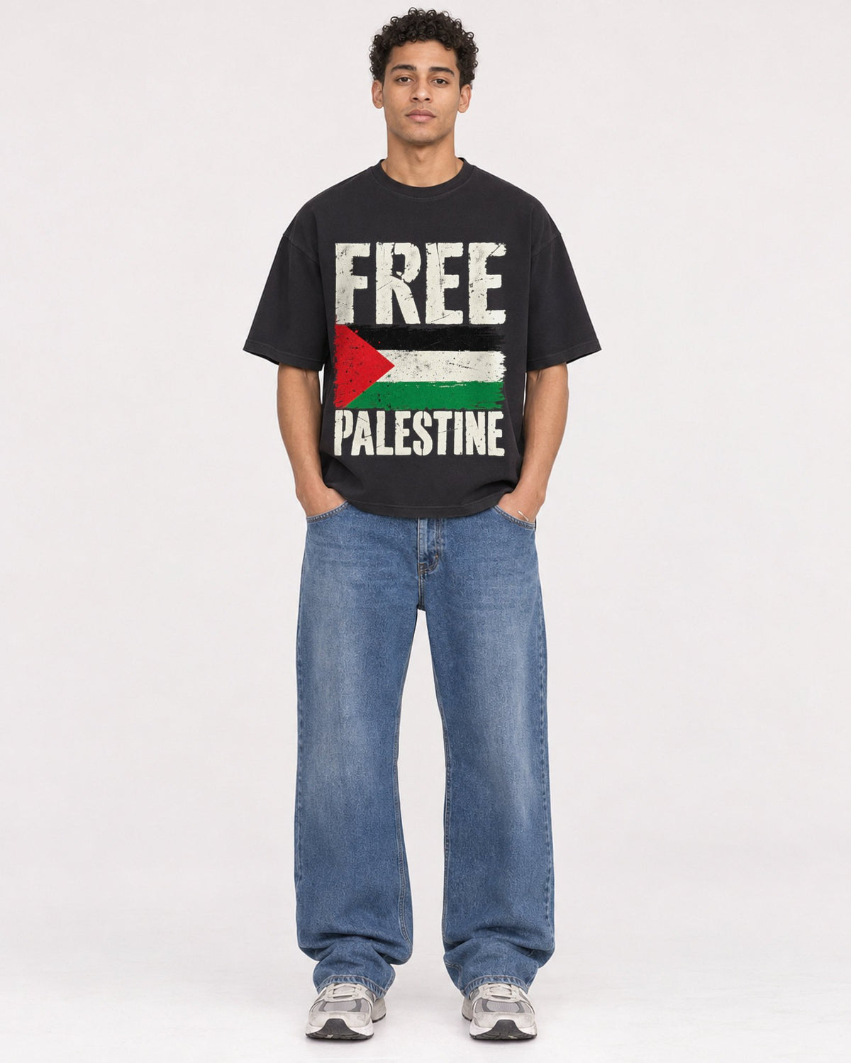 Mockup Boxy Heavyweight Tee Black male full-body 10