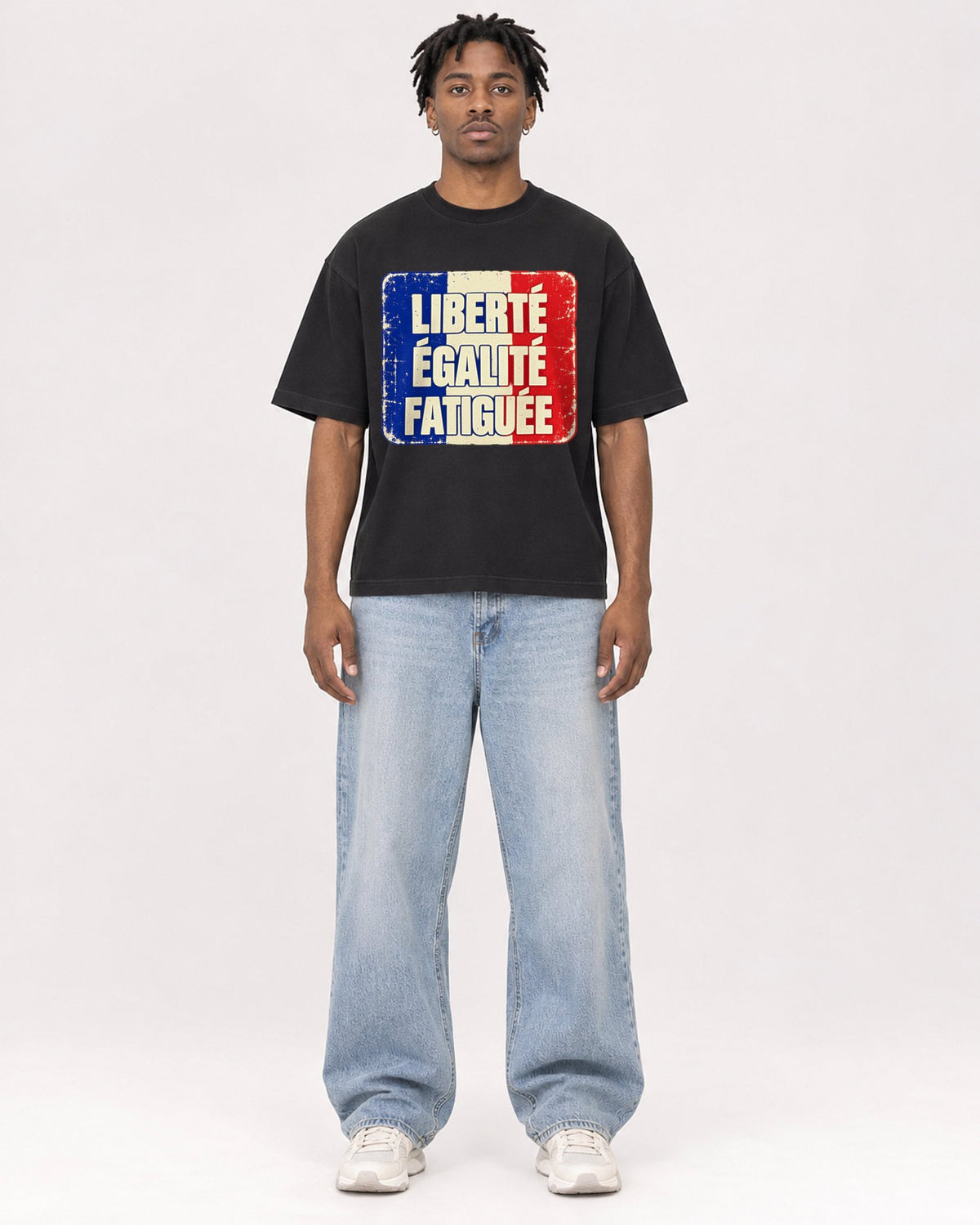 Mockup Boxy Heavyweight Tee Black male full-body 05