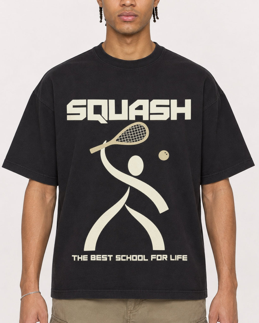 Mockup Boxy Heavyweight Tee Black male close-up 40