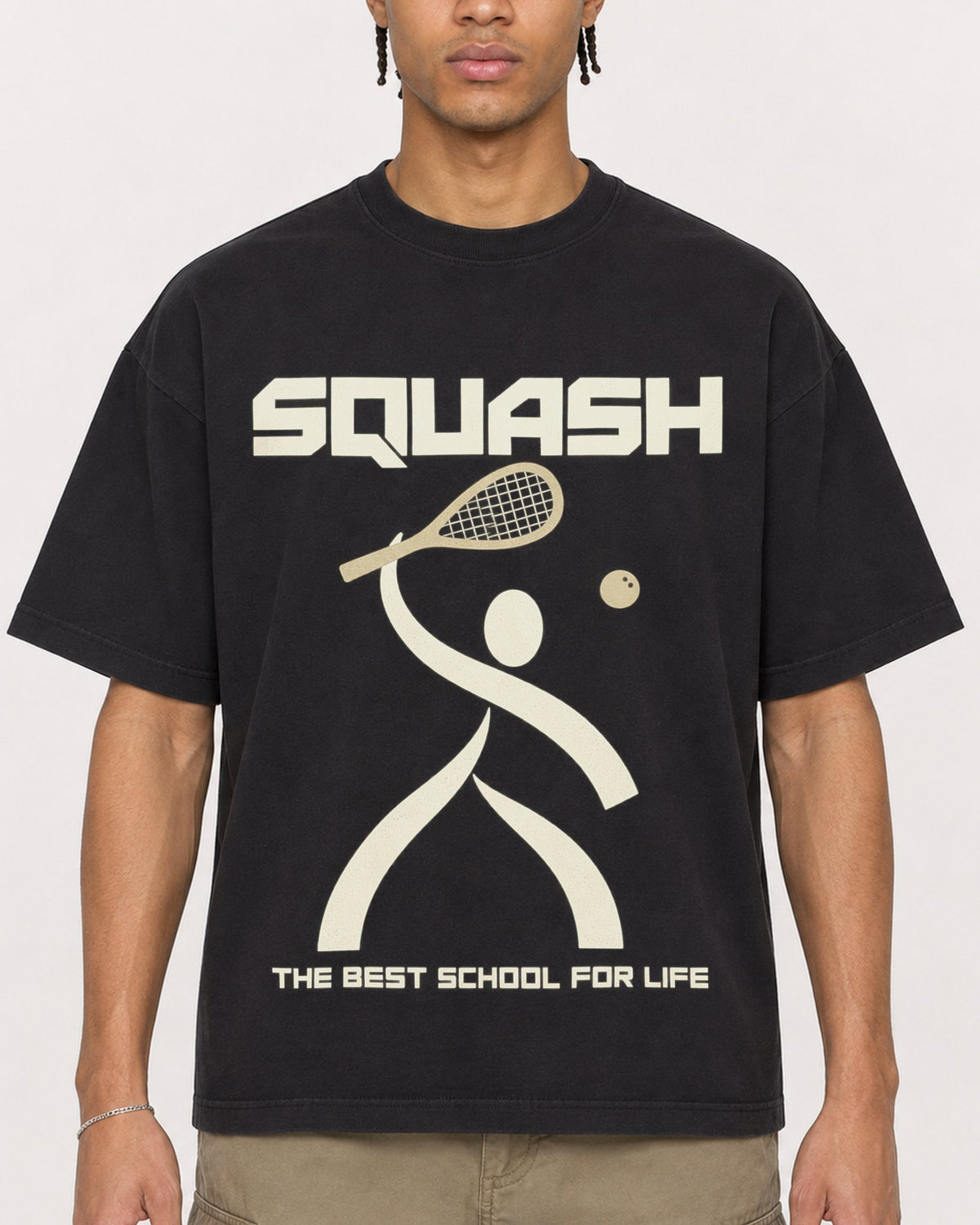 Mockup Boxy Heavyweight Tee Black male close-up 40