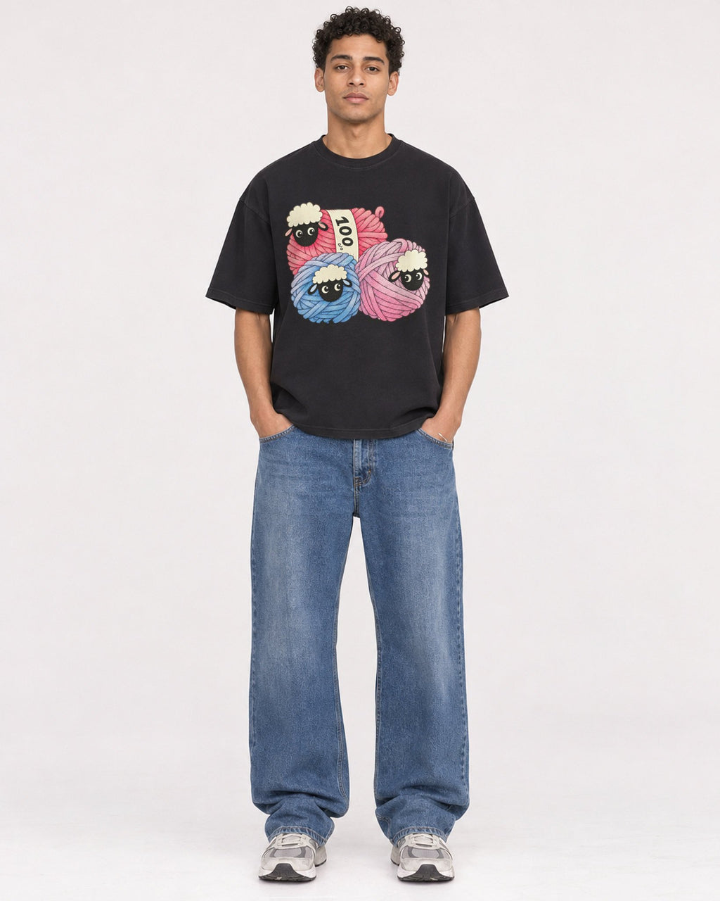 Mockup Boxy Heavyweight Tee Black male full-body 10