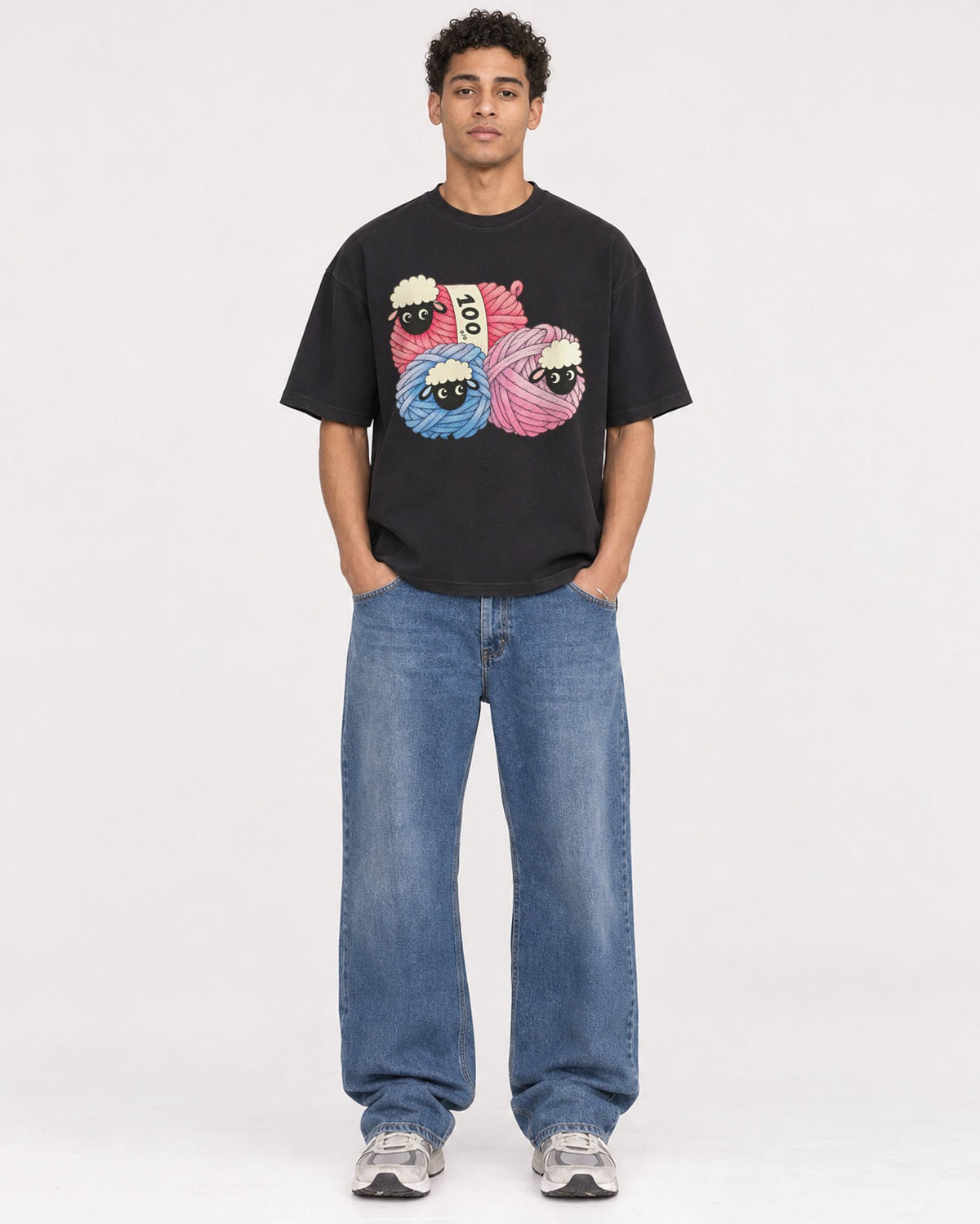 Mockup Boxy Heavyweight Tee Black male full-body 10