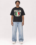 Mockup Boxy Heavyweight Tee Black male full-body 05
