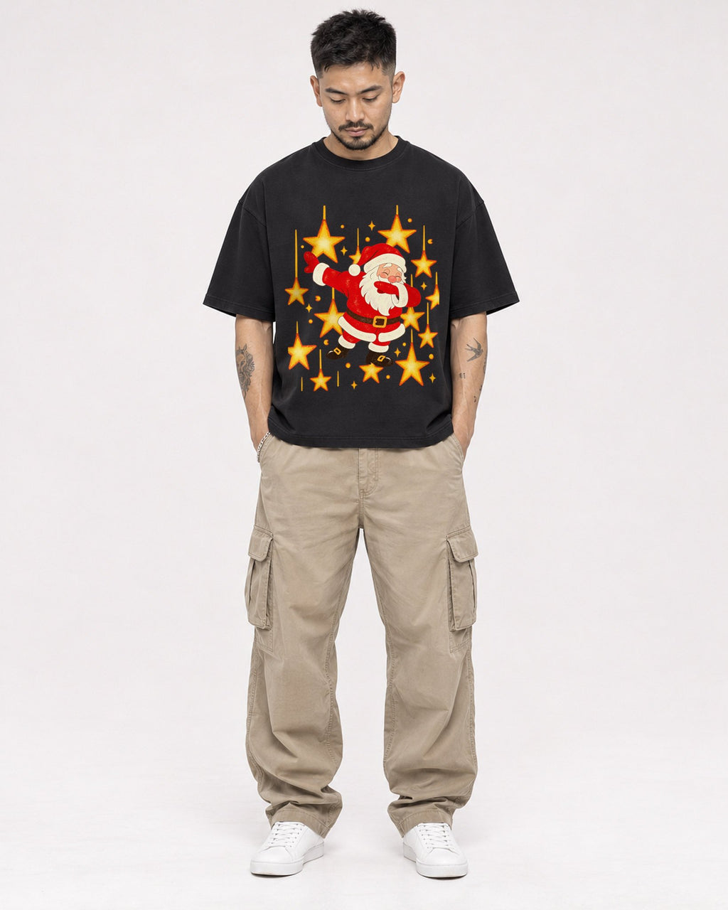 Mockup Boxy Heavyweight Tee Black male full-body 12