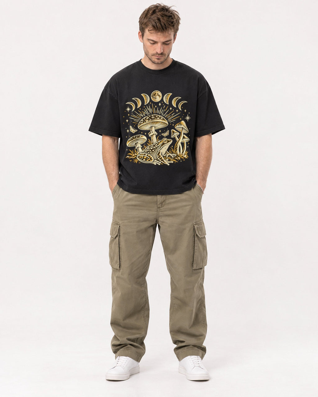Mockup Boxy Heavyweight Tee Black male full-body 08