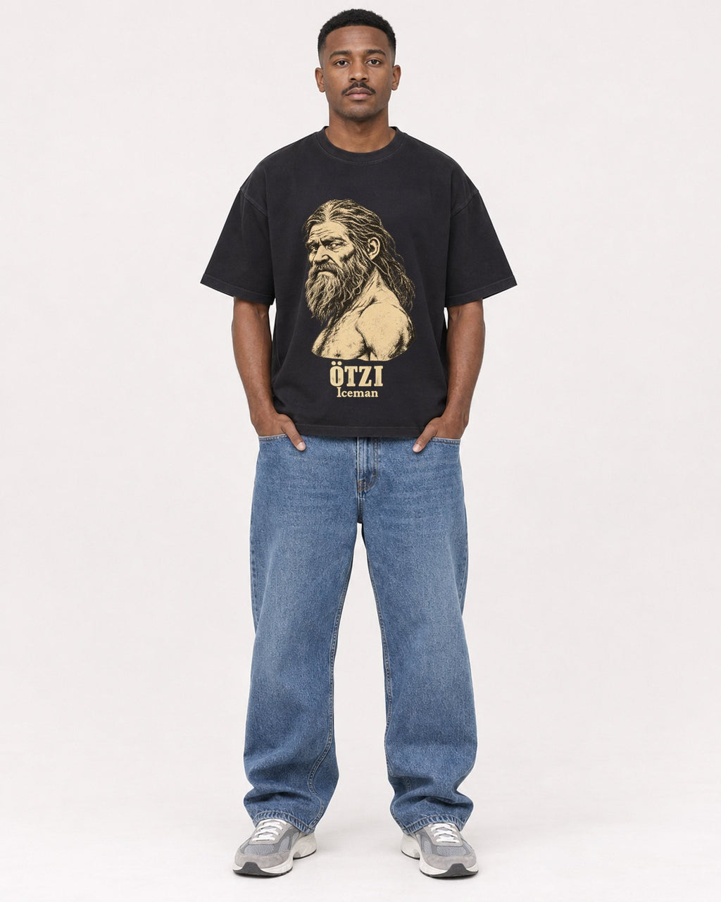Mockup Boxy Heavyweight Tee Black male full-body 14