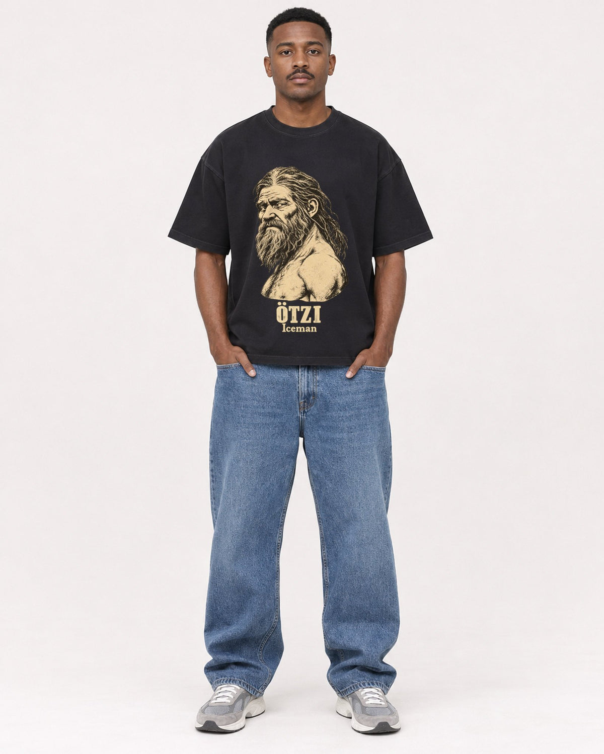 Mockup Boxy Heavyweight Tee Black male full-body 14