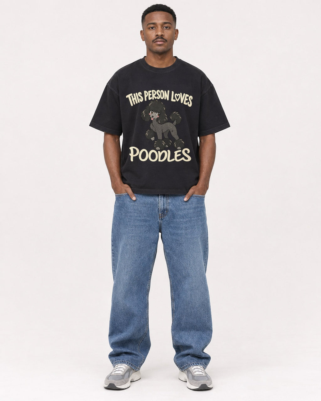 Mockup Boxy Heavyweight Tee Black male full-body 14