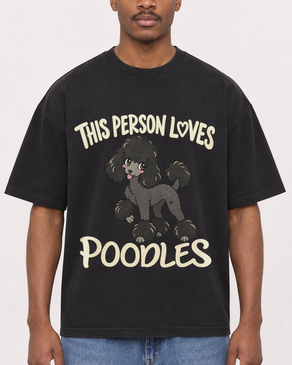 Mockup Boxy Heavyweight Tee Black male close-up 14