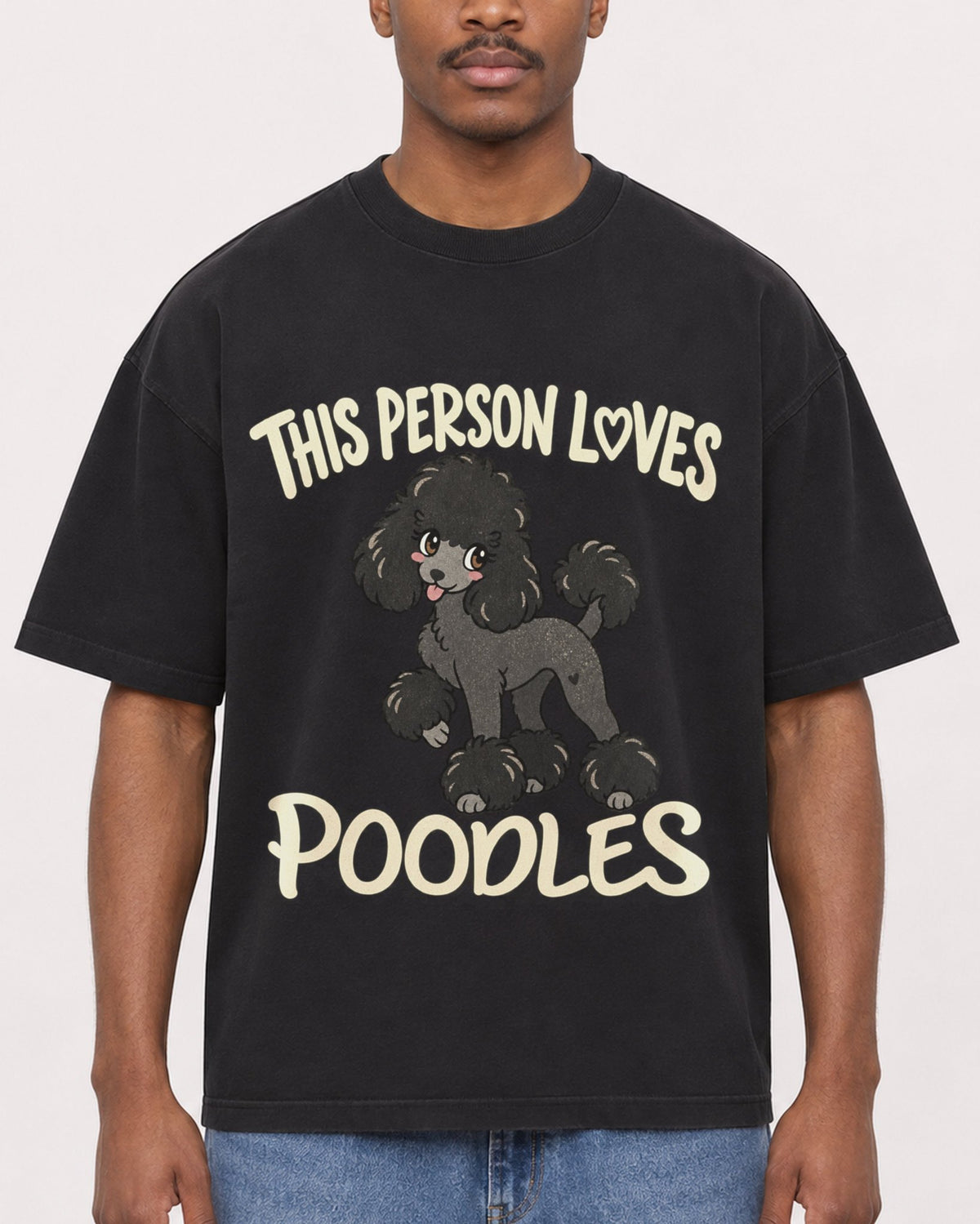 Mockup Boxy Heavyweight Tee Black male close-up 14