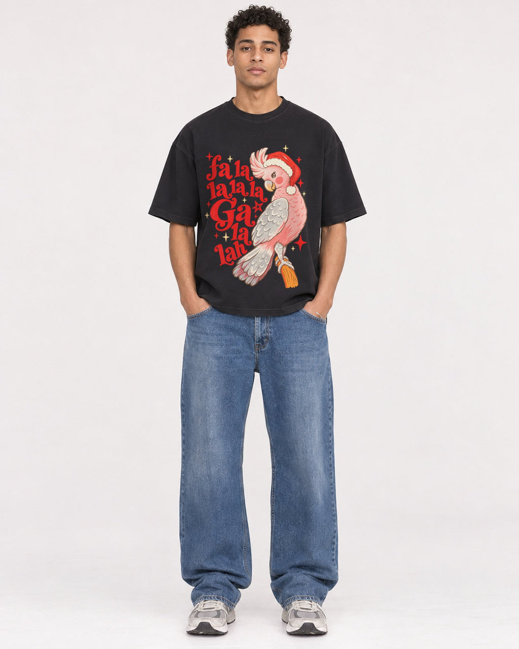 Mockup Boxy Heavyweight Tee Black male full-body 10
