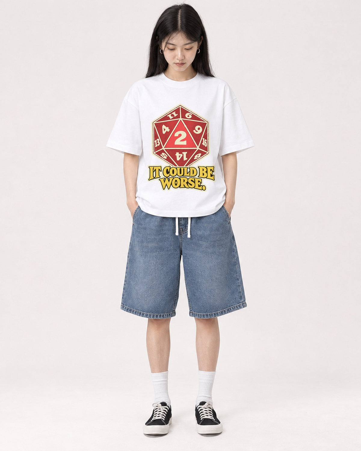 Mockup Boxy Heavyweight Tee White female full-body 01