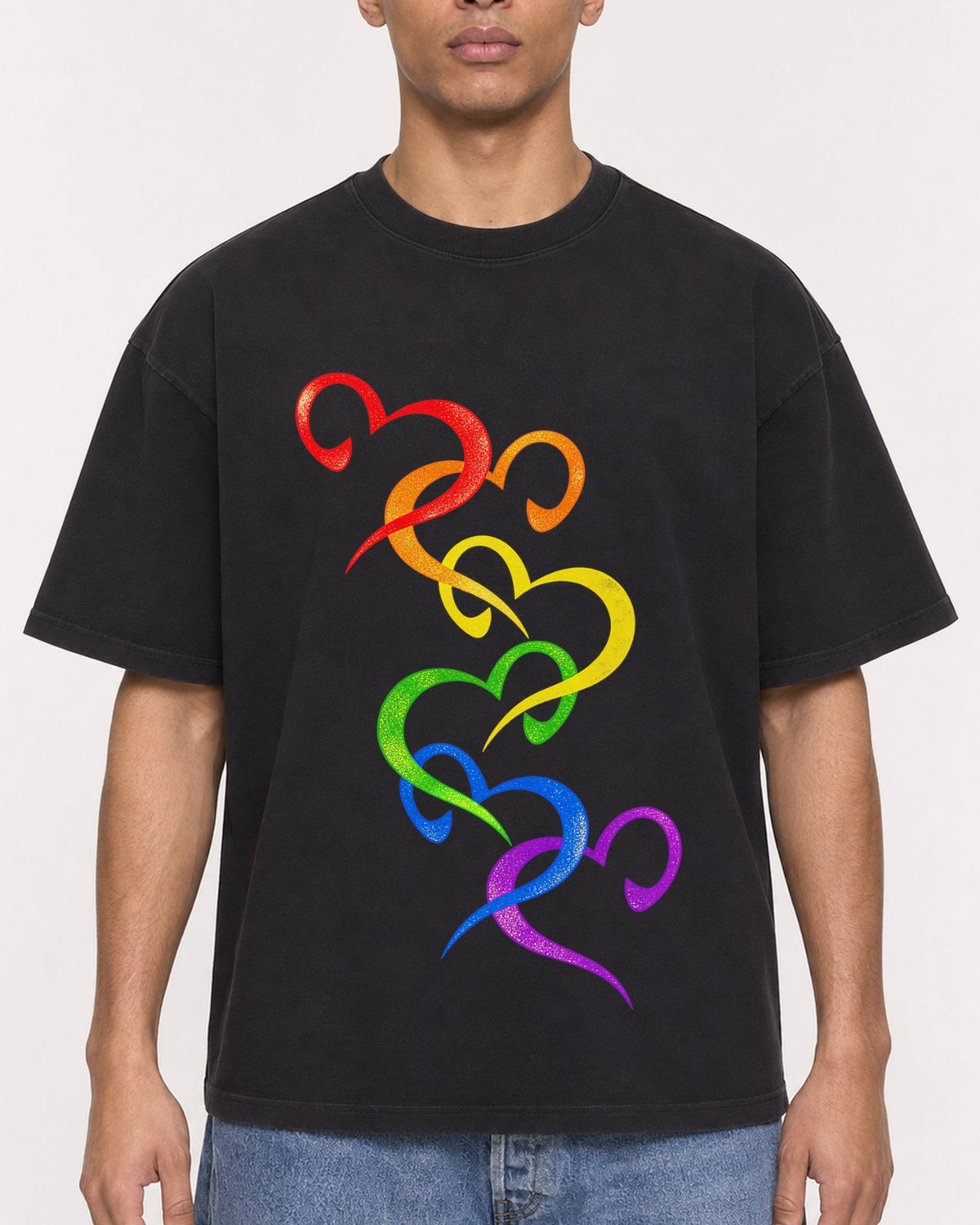 Mockup Boxy Heavyweight Tee Black male close-up 50
