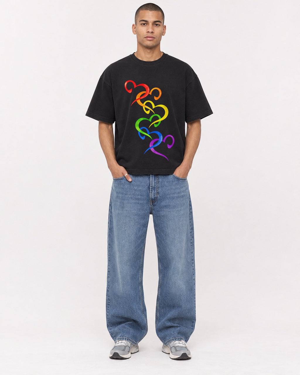 Mockup Boxy Heavyweight Tee Black male full-body 50