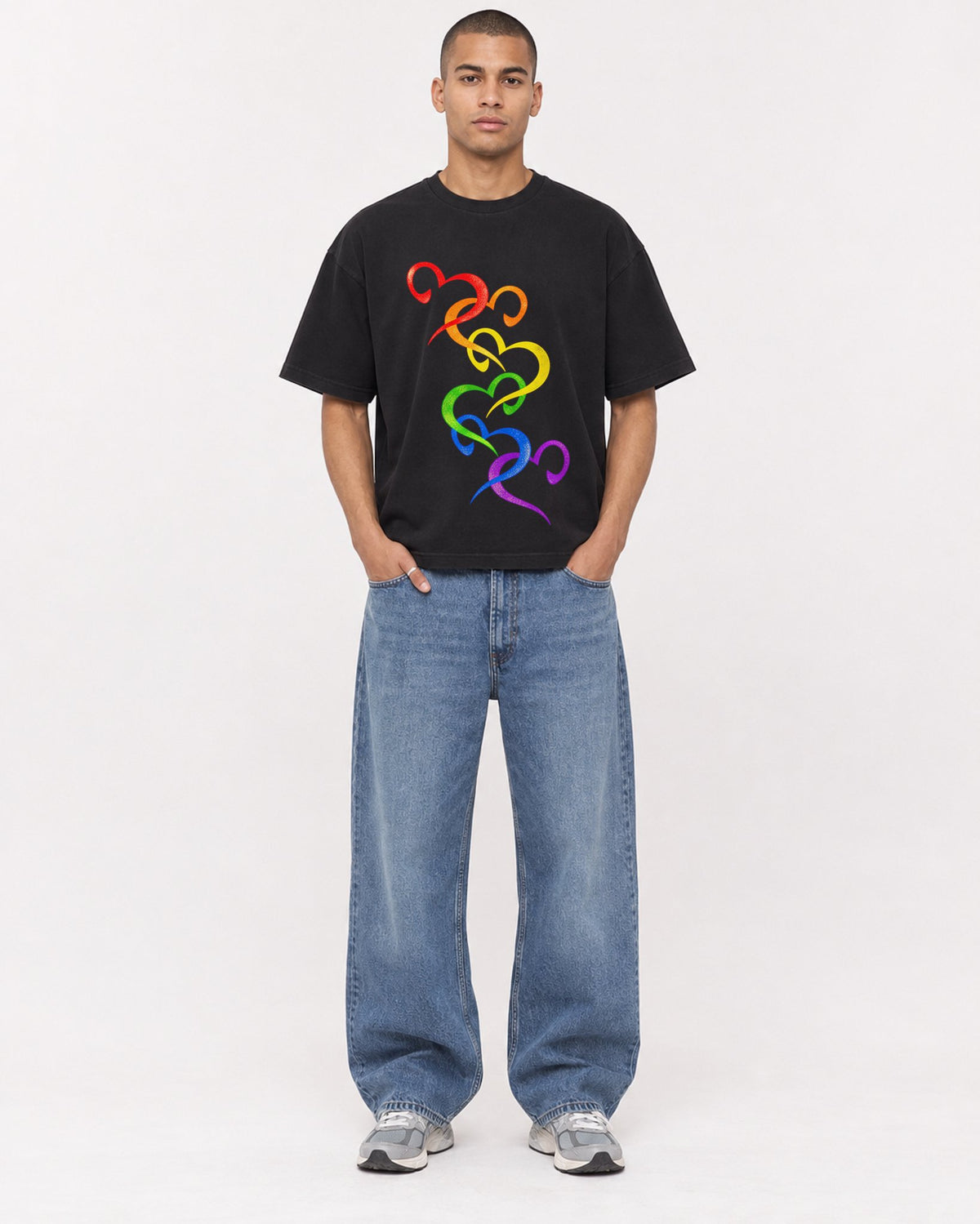 Mockup Boxy Heavyweight Tee Black male full-body 50