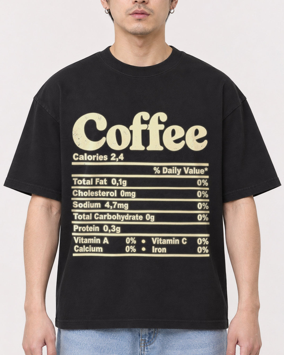 Mockup Boxy Heavyweight Tee Black male close-up 13