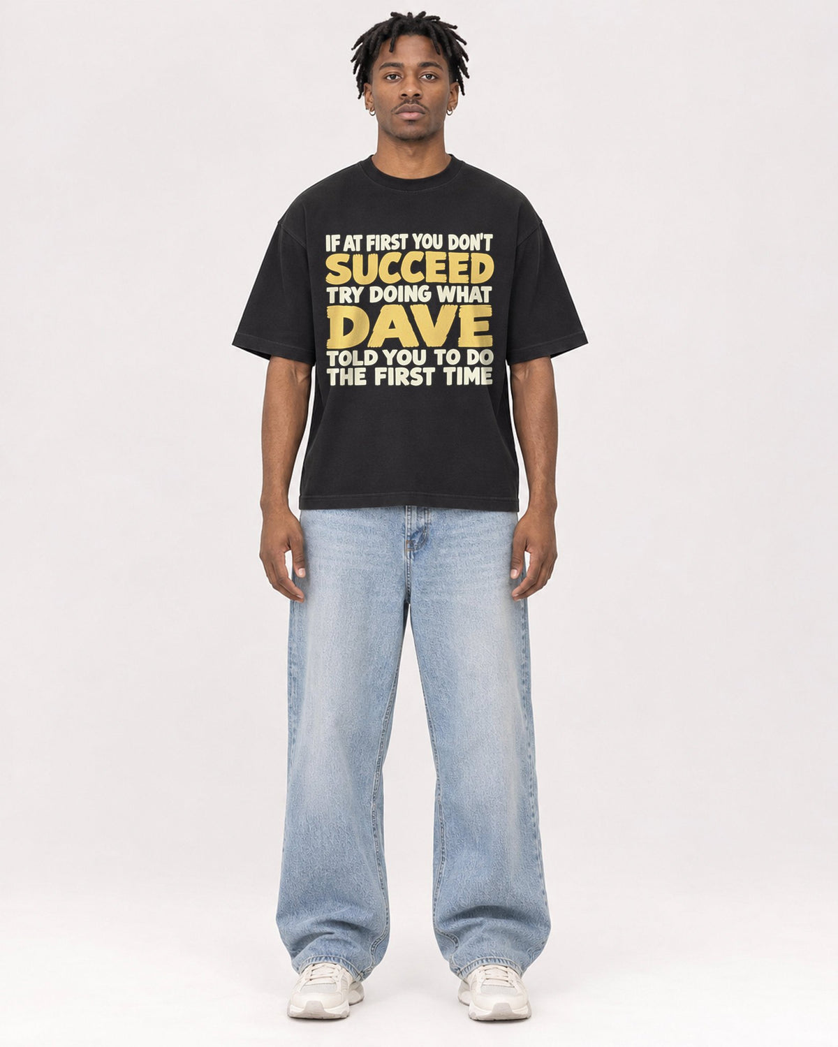 Mockup Boxy Heavyweight Tee Black male full-body 05