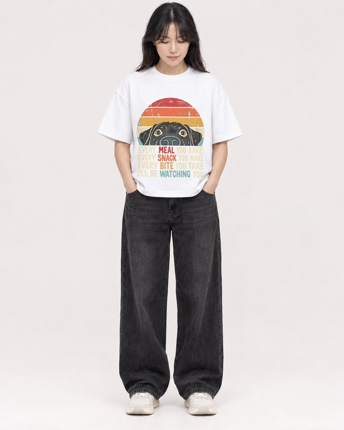 Mockup Boxy Heavyweight Tee White female full-body 13